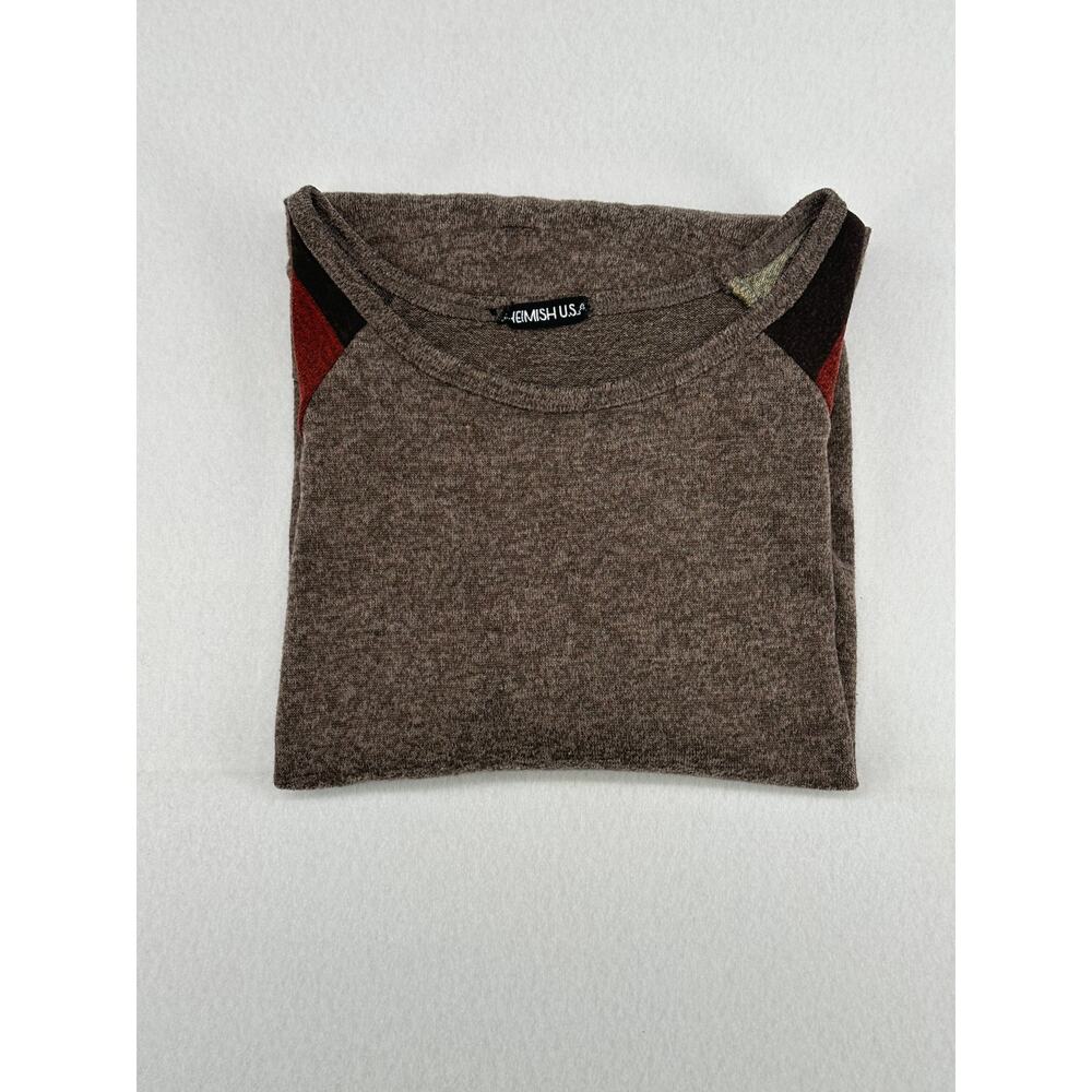 Heimish USA Striped Sleeve Henley Brown Lightweight Sweater Tunic Top M - Picture 2 of 9